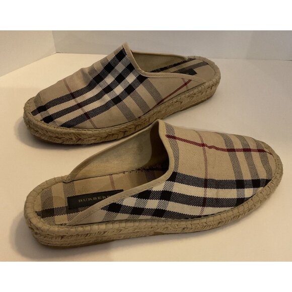 Burberry Nova Check Plaid Espadrille Mules Flats Size 38 US 8 - Picture 1 of 7